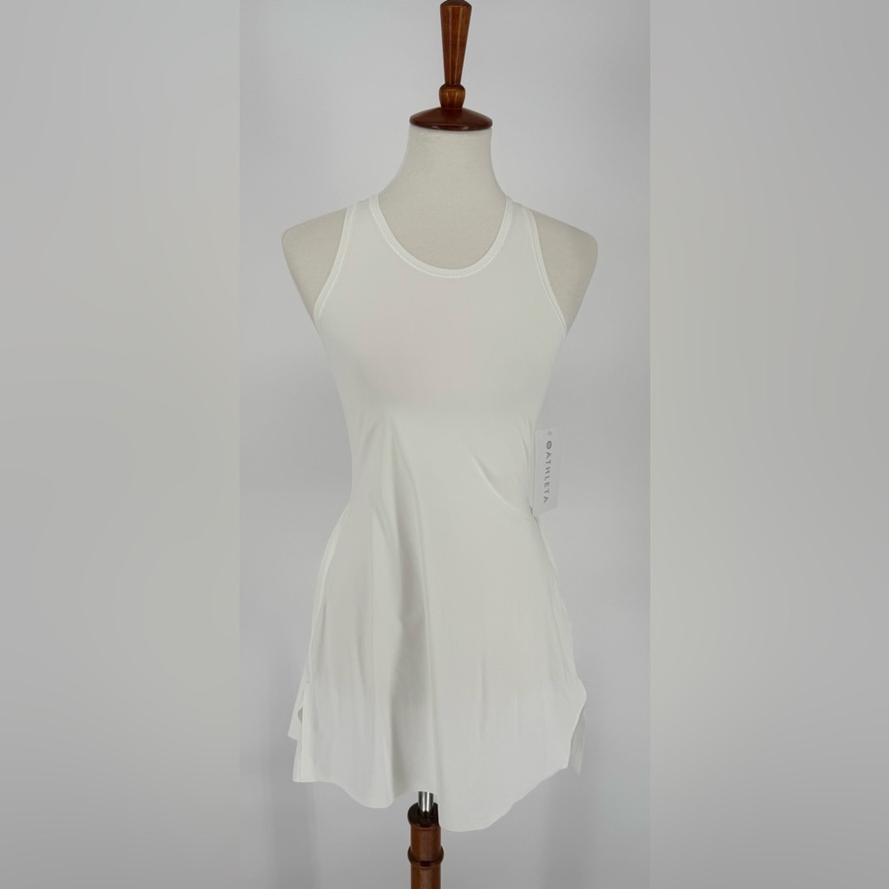 Athleta Match Point White Tennis Dress Pleated Racerback Sz. XS NWT